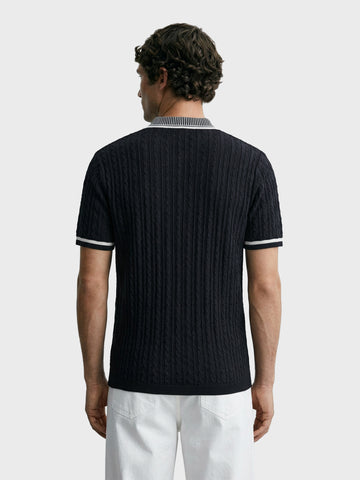 Men's Black Slim Fit Solid Flat Knit Polos T-Shirts