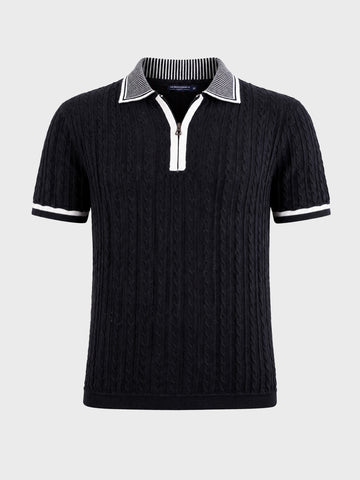 Men's Black Slim Fit Solid Flat Knit Polos T-Shirts