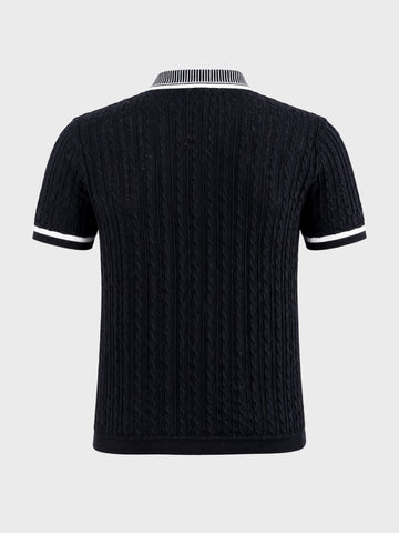 Men's Black Slim Fit Solid Flat Knit Polos T-Shirts