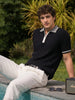 Men's Black Slim Fit Solid Flat Knit Polos T-Shirts