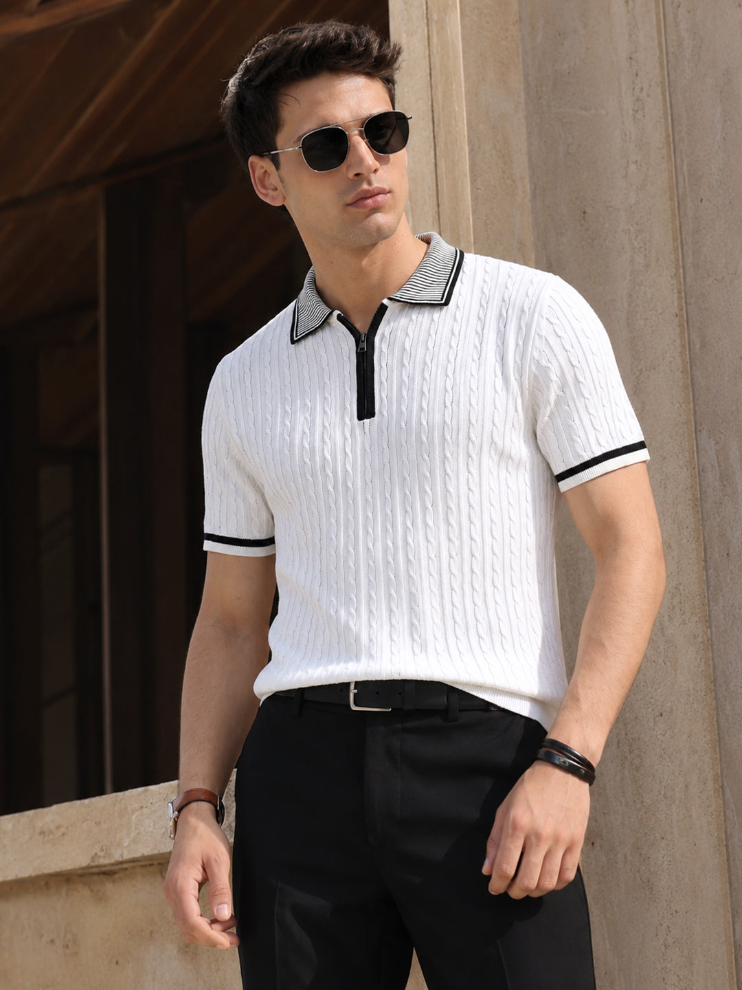 Men's Cream Slim Fit Solid Casual T-Shirt