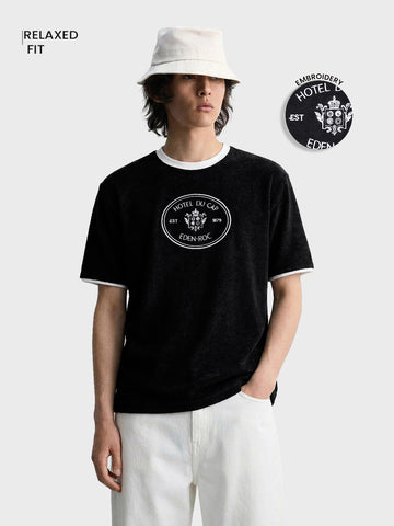 Men's Black Regular Fit Embroidered Casual T-Shirt