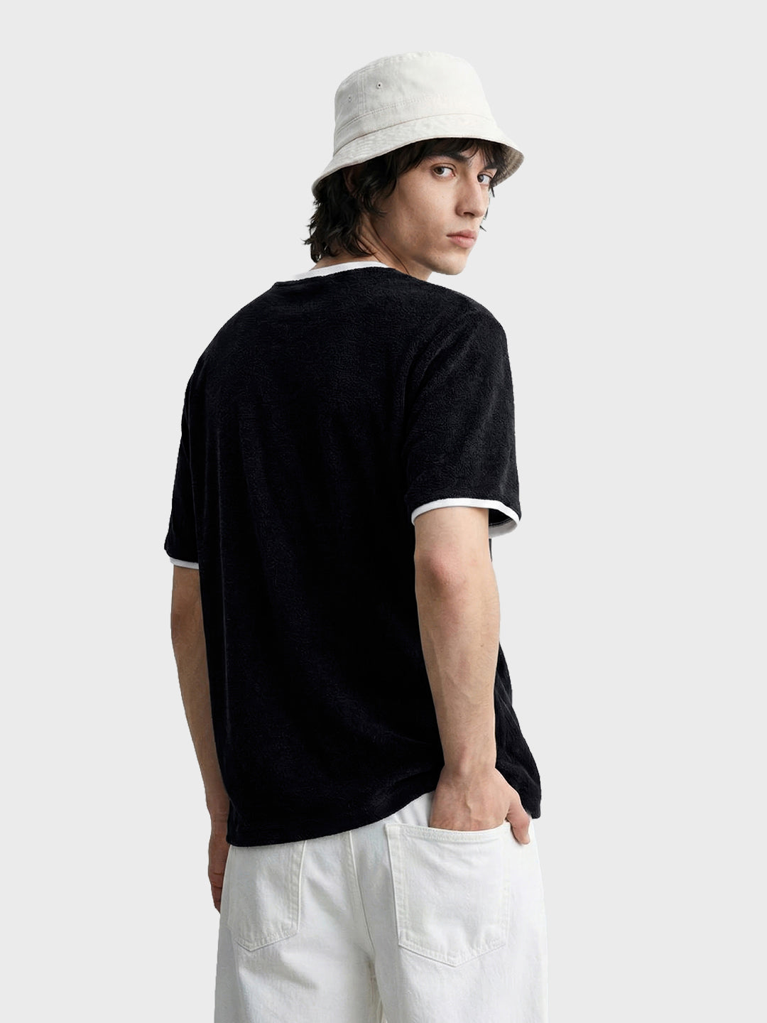 Men's Black Regular Fit Embroidered Casual T-Shirt
