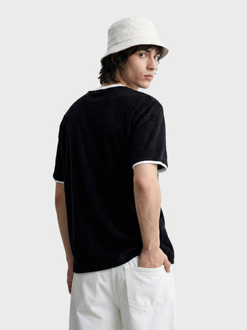 Men's Black Regular Fit Embroidered Casual T-Shirt