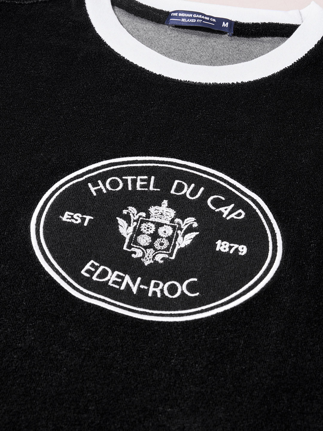 Men's Black Regular Fit Embroidered Casual T-Shirt