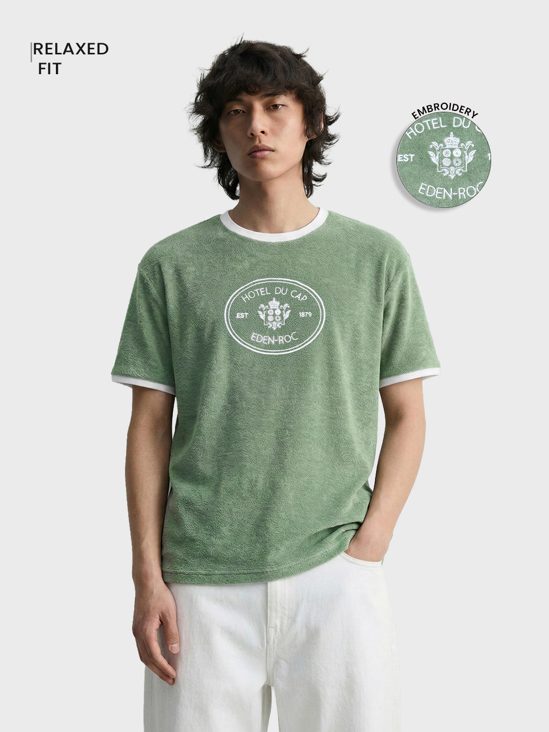 Men's Green Regular Fit Embroidered Casual T-Shirt