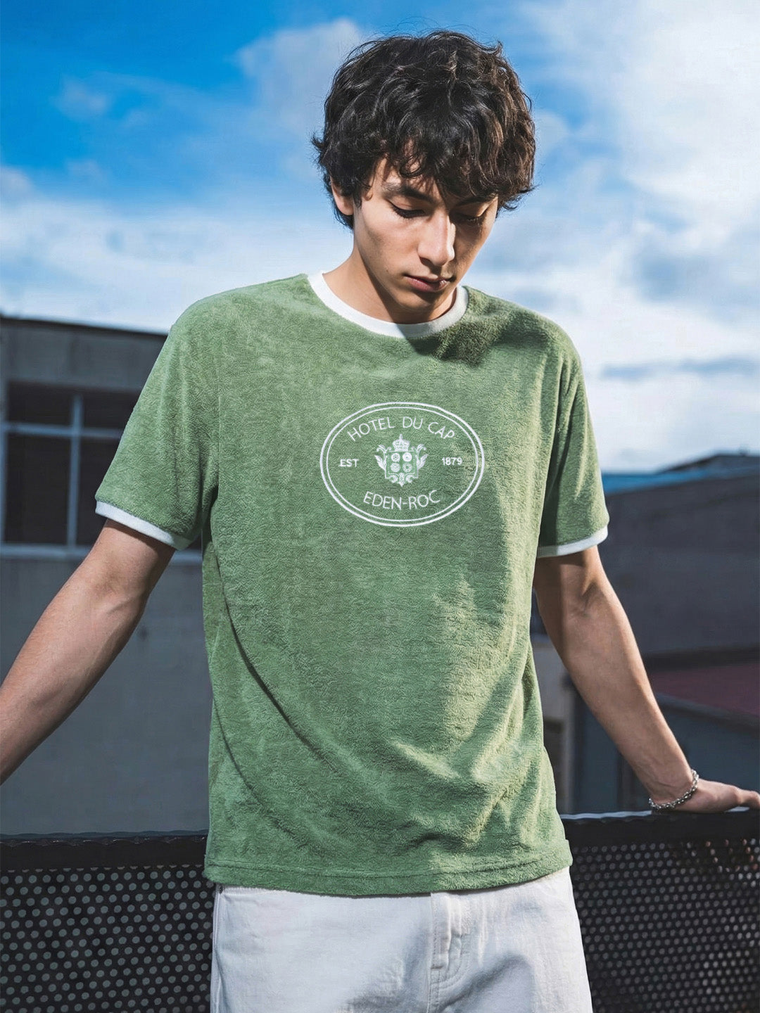 Men's Green Regular Fit Embroidered Casual T-Shirt