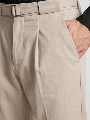 Men's Khaki Regular Fit Solid Casual Trousers