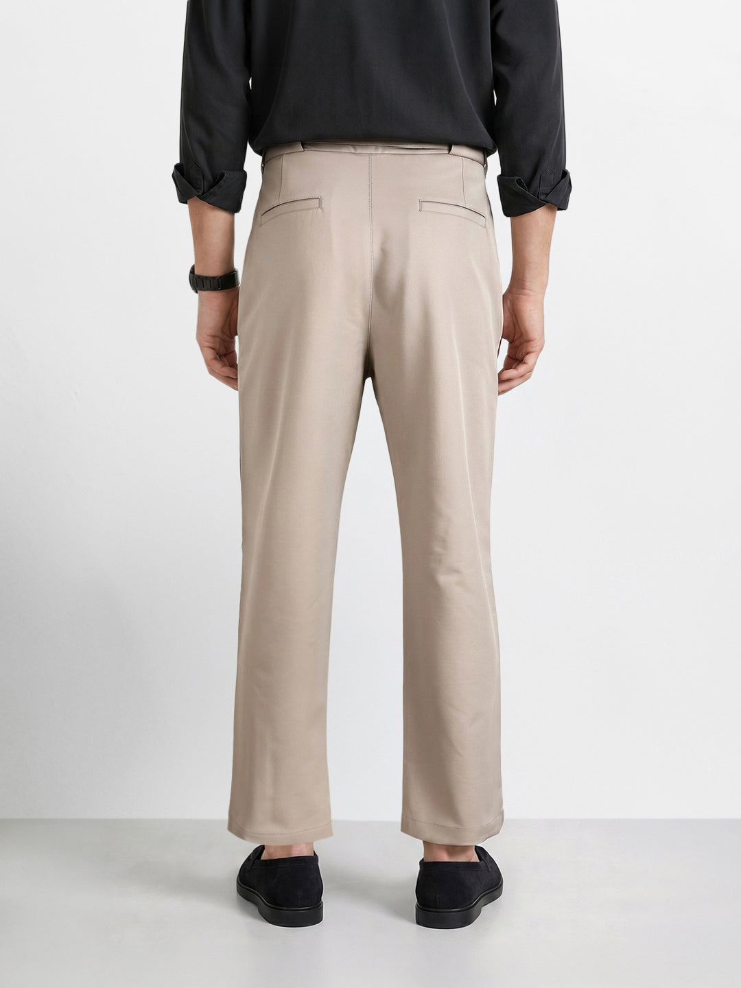 Men's Khaki Regular Fit Solid Casual Trousers