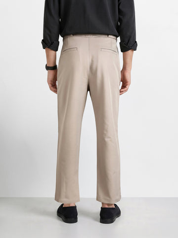 Men's Khaki Regular Fit Solid Casual Trousers
