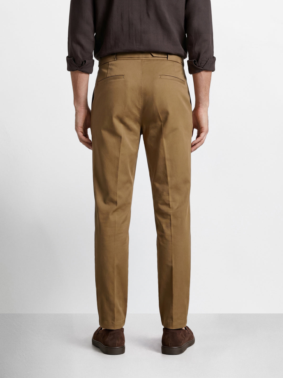Men's Brown Regular Fit Solid Casual Trousers