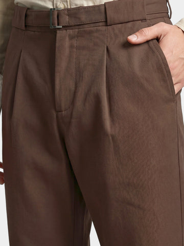 Men's Brown Regular Fit Solid Casual Trousers
