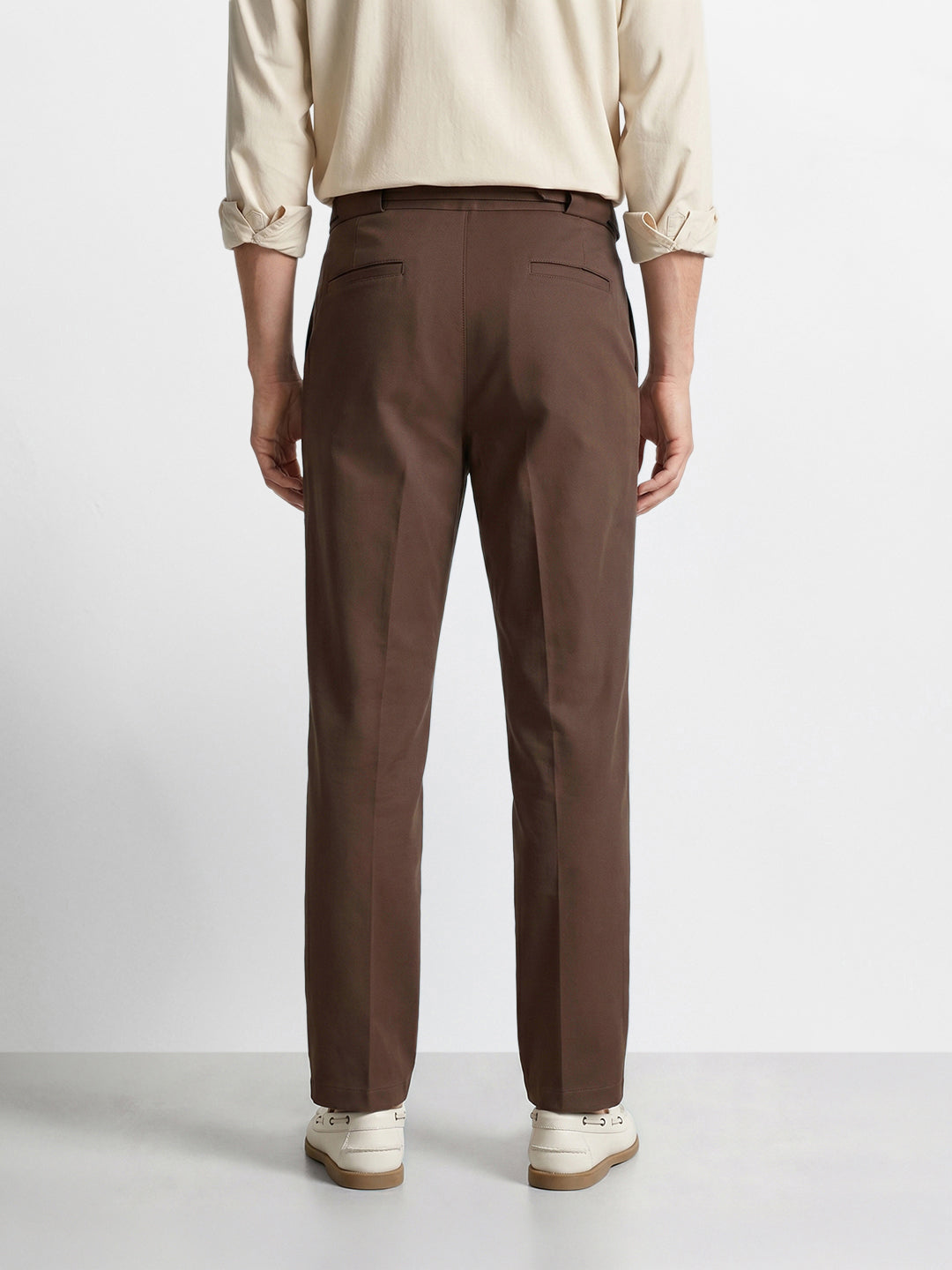 Men's Brown Regular Fit Solid Casual Trousers