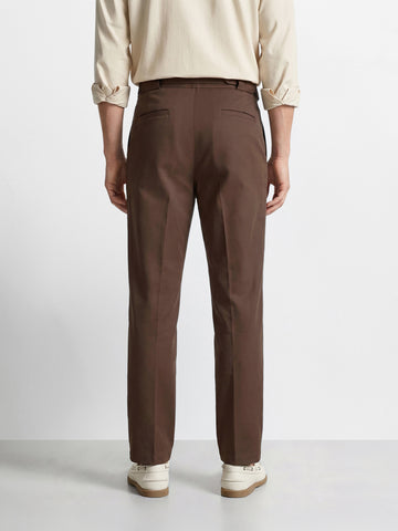 Men's Brown Regular Fit Solid Casual Trousers