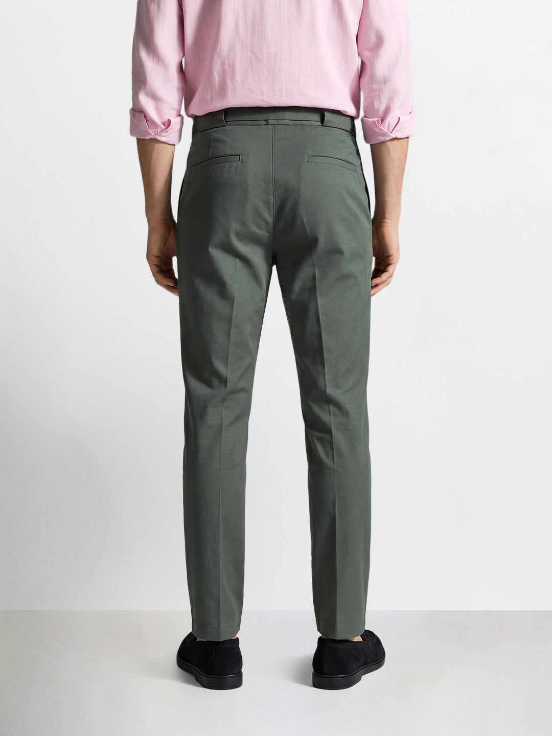 Men's Green Regular Fit Solid Casual Trousers