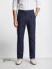 Men's Navy Blue Regular Fit Solid Casual Trousers