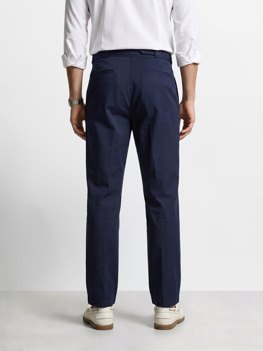 Men's Navy Blue Regular Fit Solid Casual Trousers