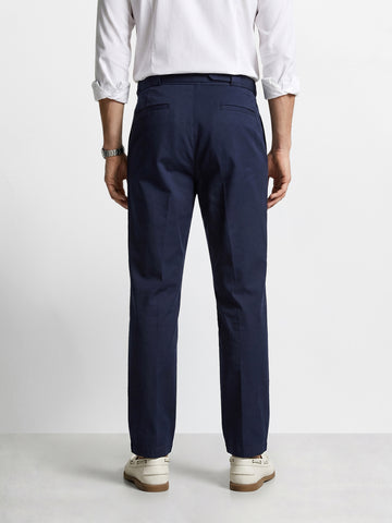 Men's Navy Blue Regular Fit Solid Casual Trousers