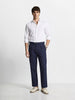 Men's Navy Blue Regular Fit Solid Casual Trousers