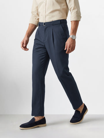 Men's Grey Regular Fit Solid Casual Trousers