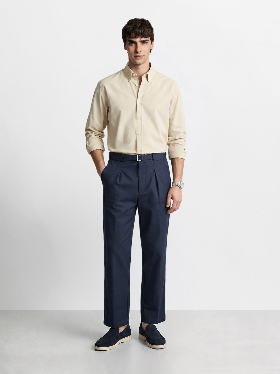 Men's Grey Regular Fit Solid Casual Trousers