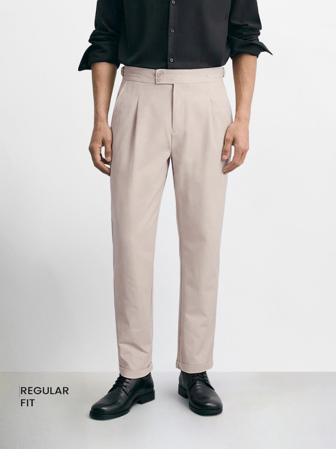 Men's Beige Regular Fit Solid Casual Trousers