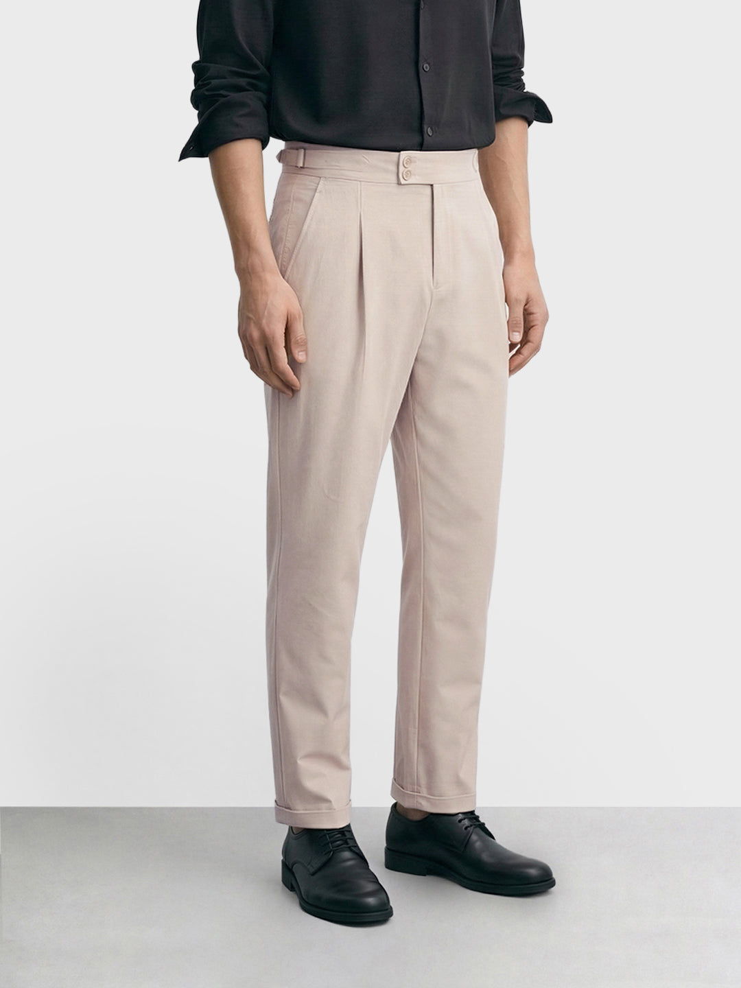 Men's Beige Regular Fit Solid Casual Trousers
