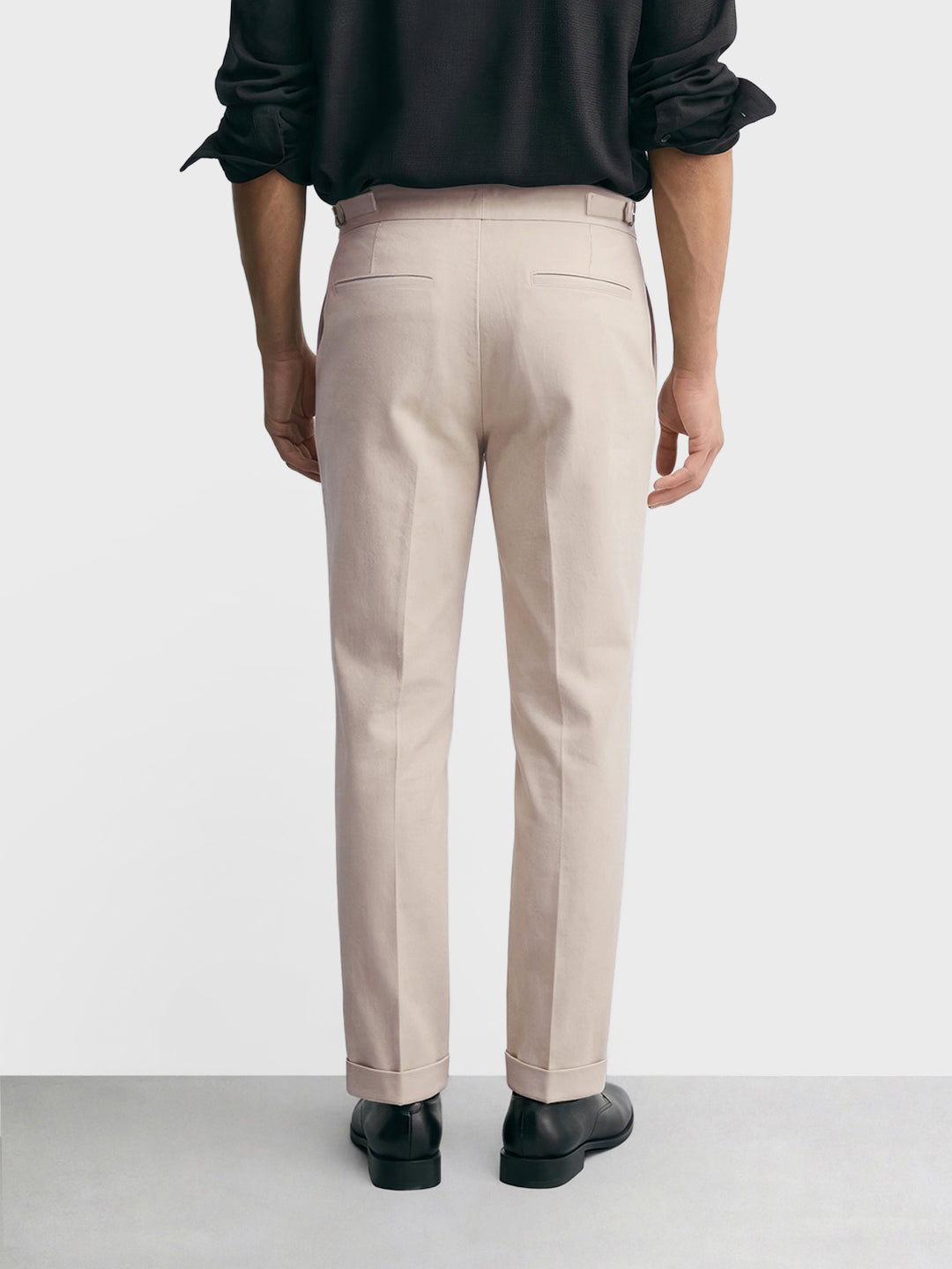 Men's Beige Regular Fit Solid Casual Trousers