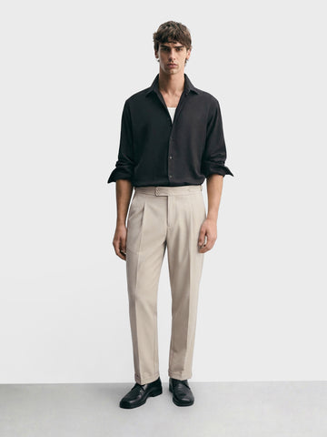 Men's Beige Regular Fit Solid Casual Trousers