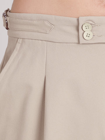 Men's Beige Regular Fit Solid Casual Trousers