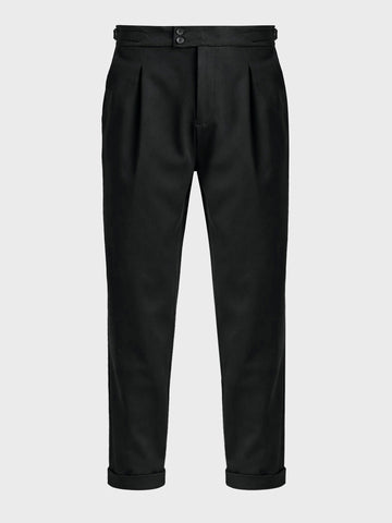 Men's Black Regular Fit Solid Casual Trousers