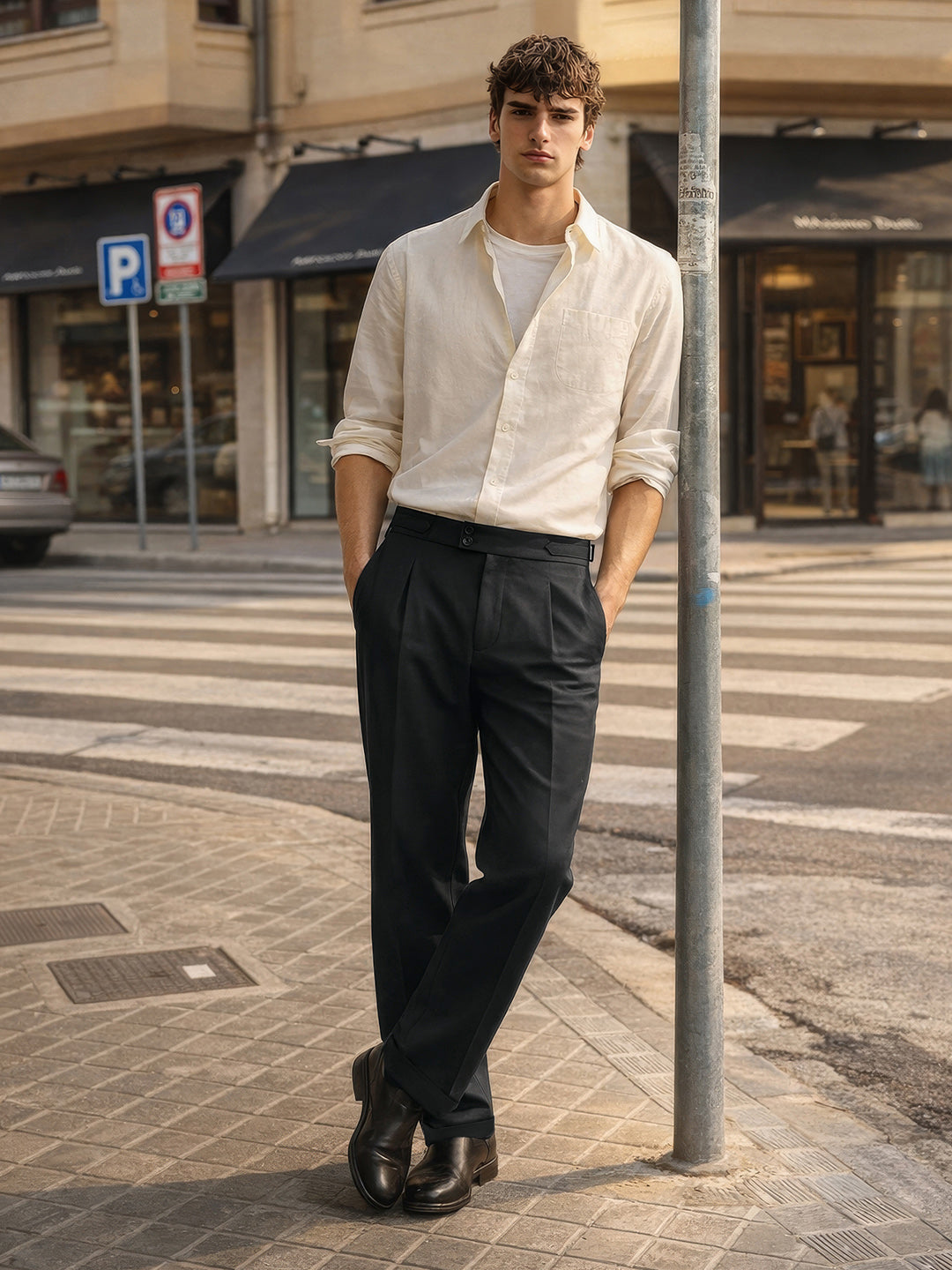 Men's Khaki Regular Fit Solid Casual Trousers