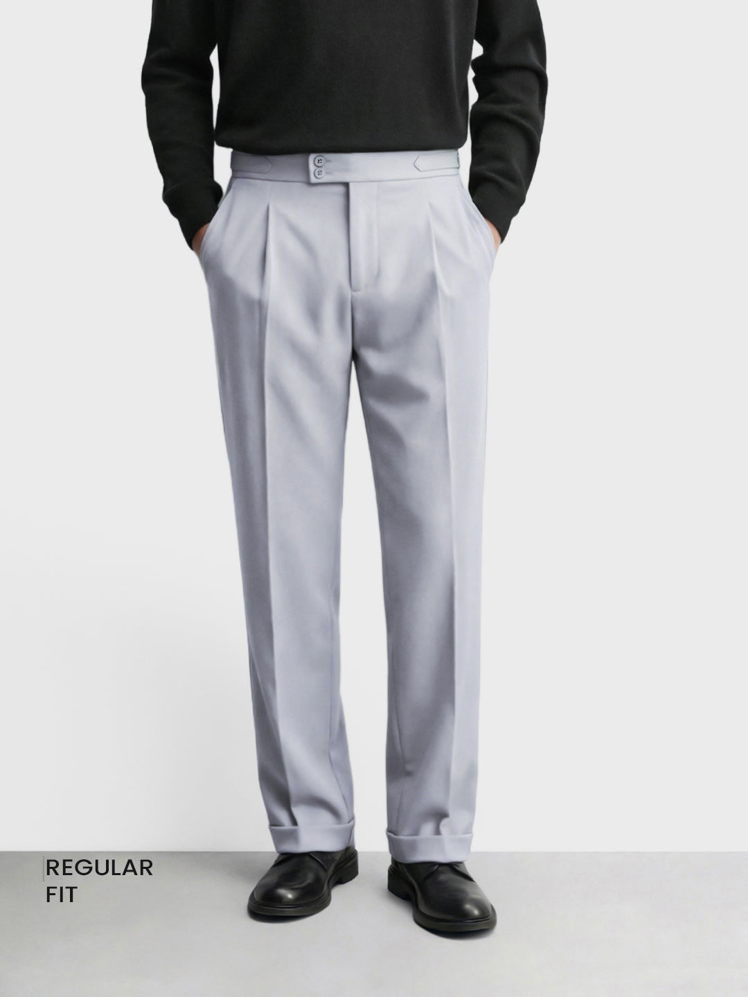 Men's Grey Regular Fit Solid Casual Trousers
