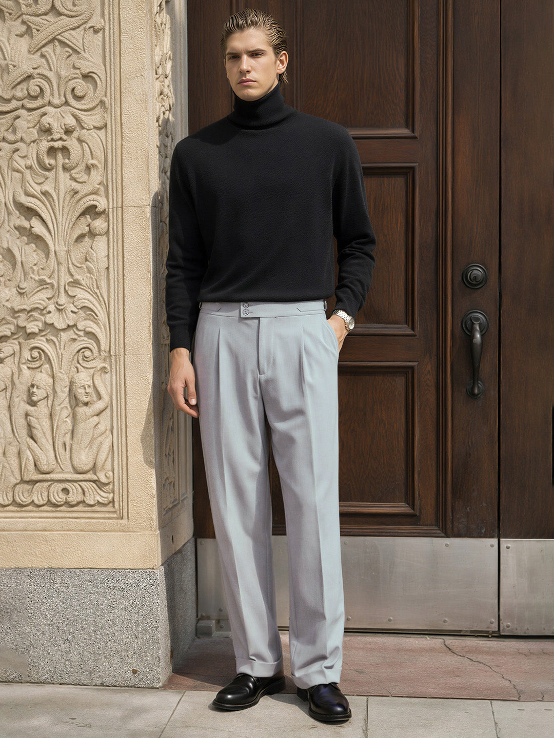 Men's Grey Regular Fit Solid Casual Trousers