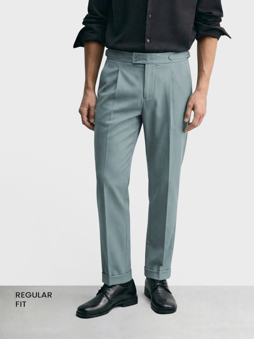 Men's Green Regular Fit Solid Casual Trousers