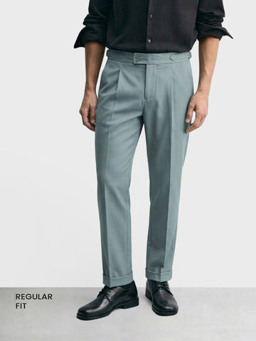 Men's Green Regular Fit Solid Casual Trousers