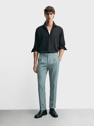 Men's Green Regular Fit Solid Casual Trousers