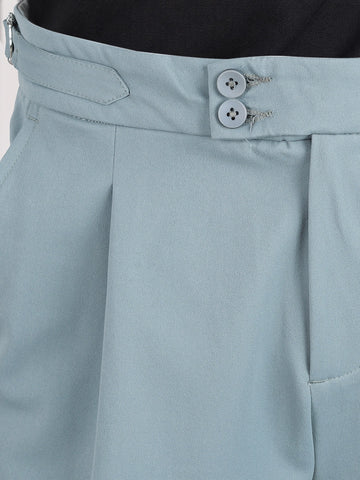 Men's Green Regular Fit Solid Casual Trousers