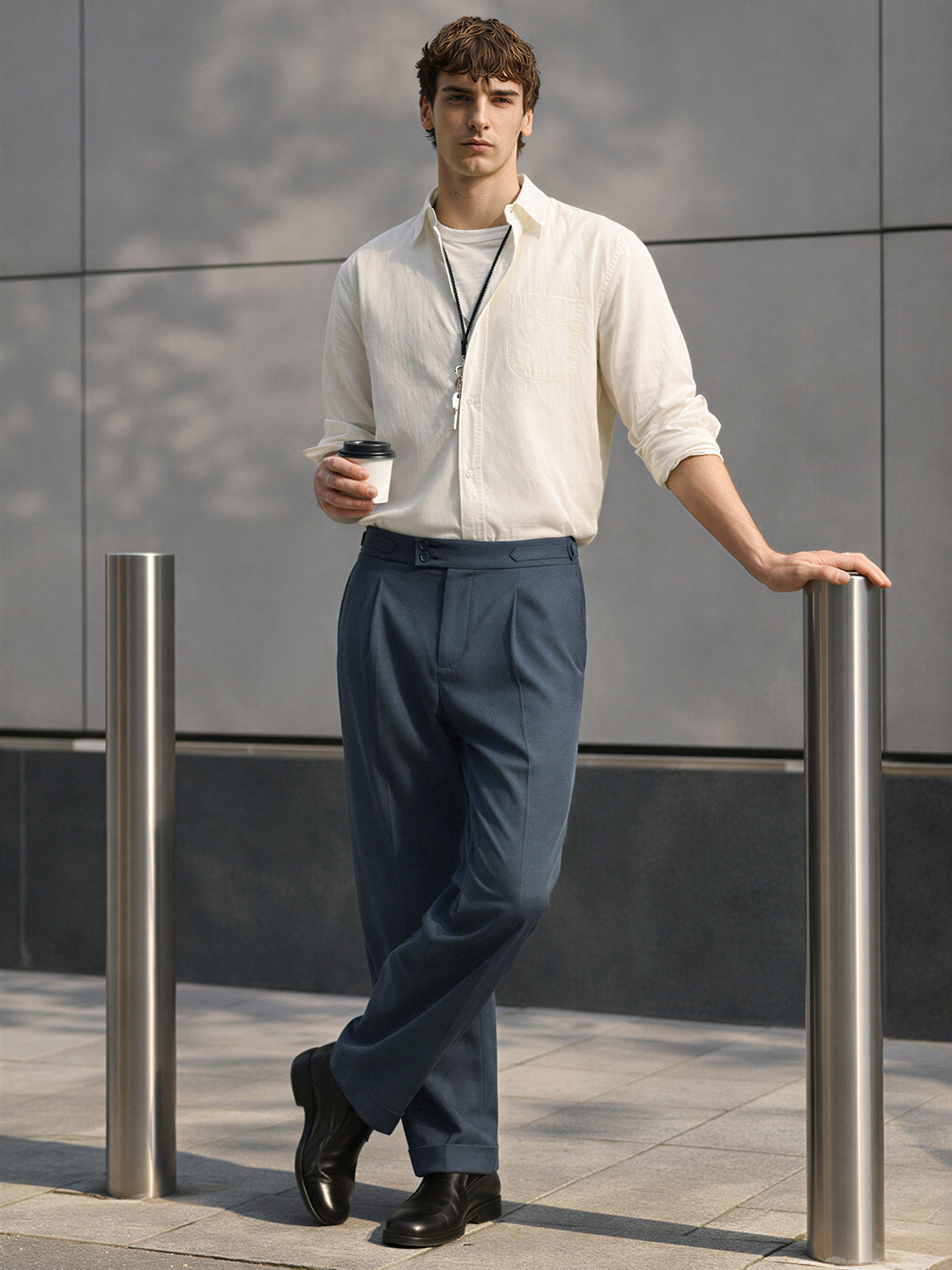 Men's Grey Regular Fit Solid Casual Trousers