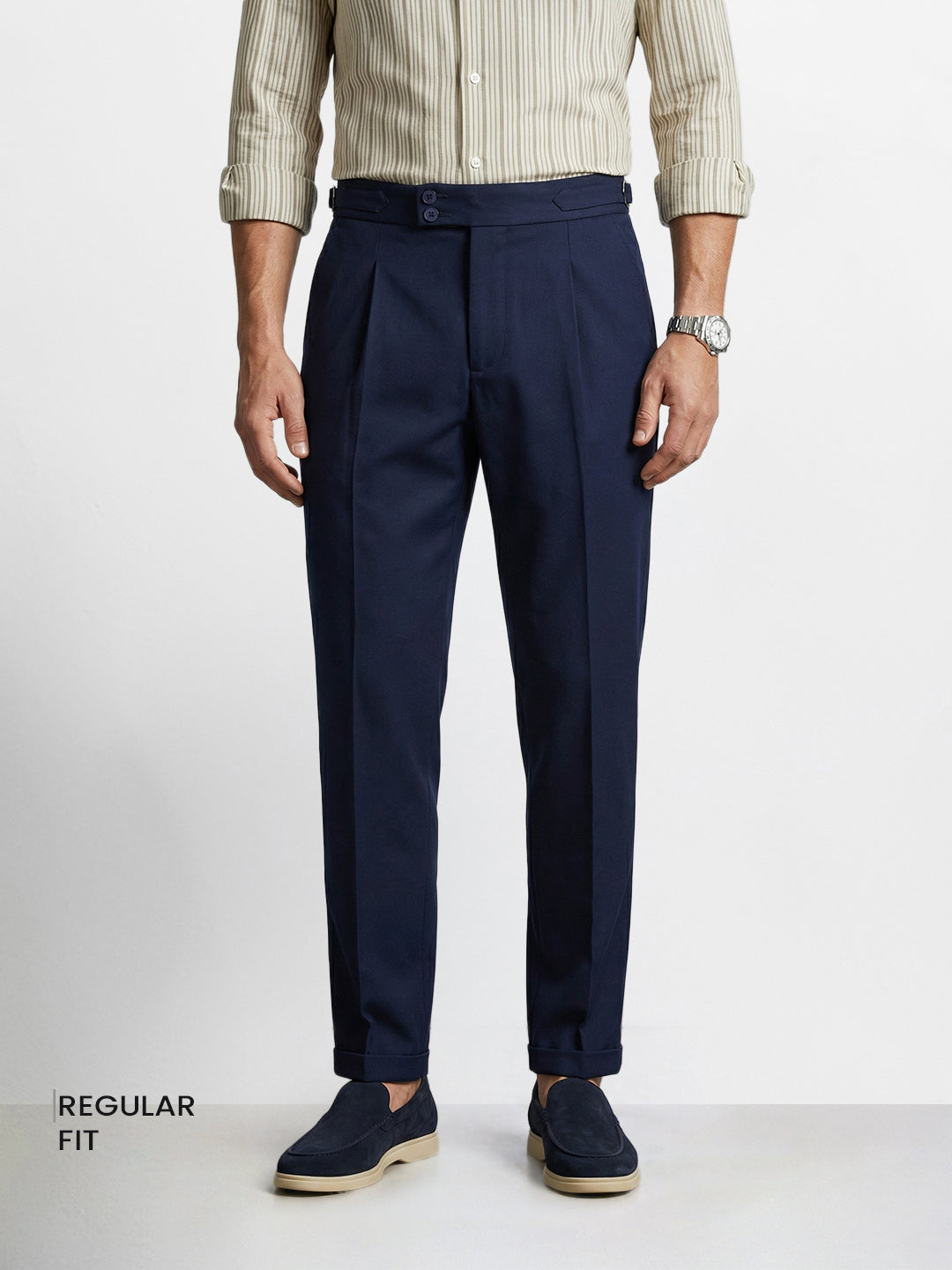 Men's Blue Regular Fit Solid Casual Trousers