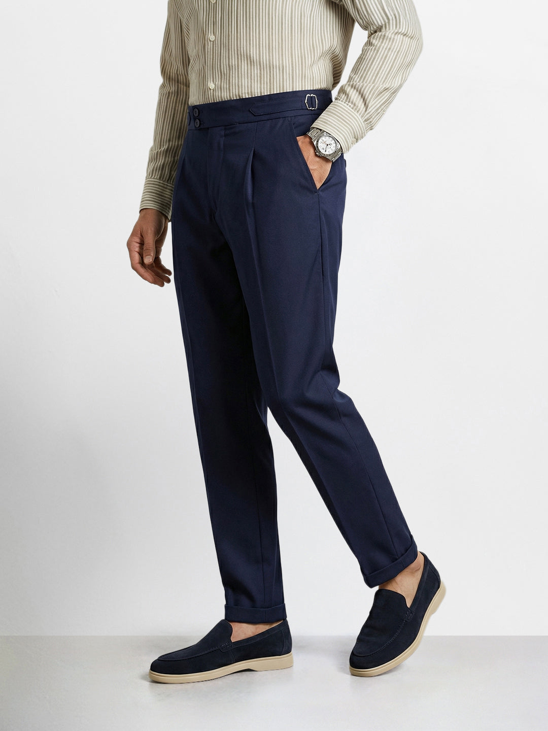 Men's Blue Regular Fit Solid Casual Trousers