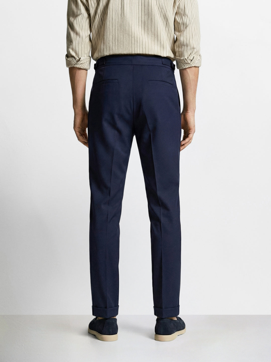 Men's Blue Regular Fit Solid Casual Trousers