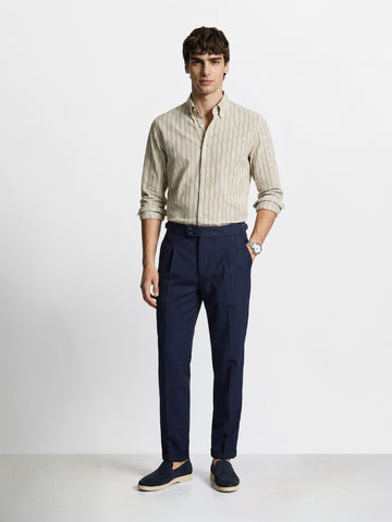 Men's Blue Regular Fit Solid Casual Trousers