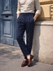 Men's Blue Regular Fit Solid Casual Trousers