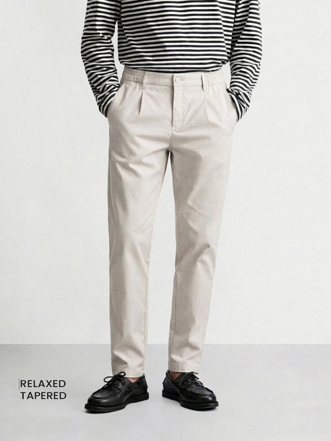 Men's Beige Relaxed Fit Solid Casual Trousers