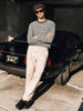 Men's Beige Relaxed Fit Solid Casual Trousers