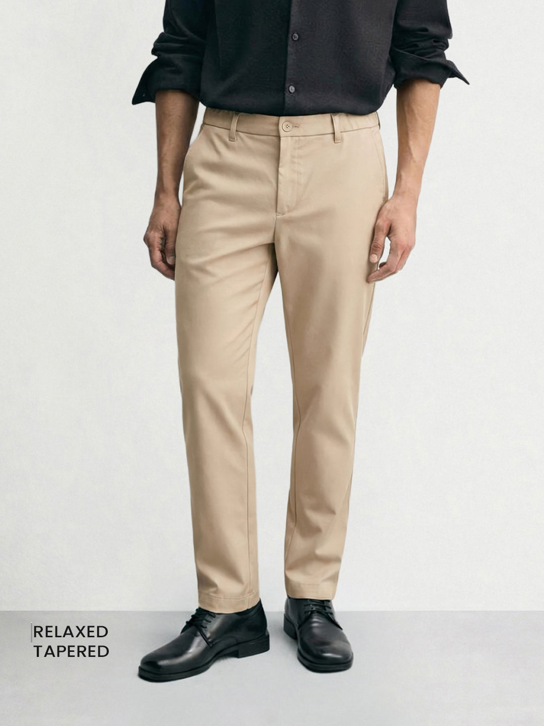 Men's Beige Relaxed Fit Solid Casual Trousers