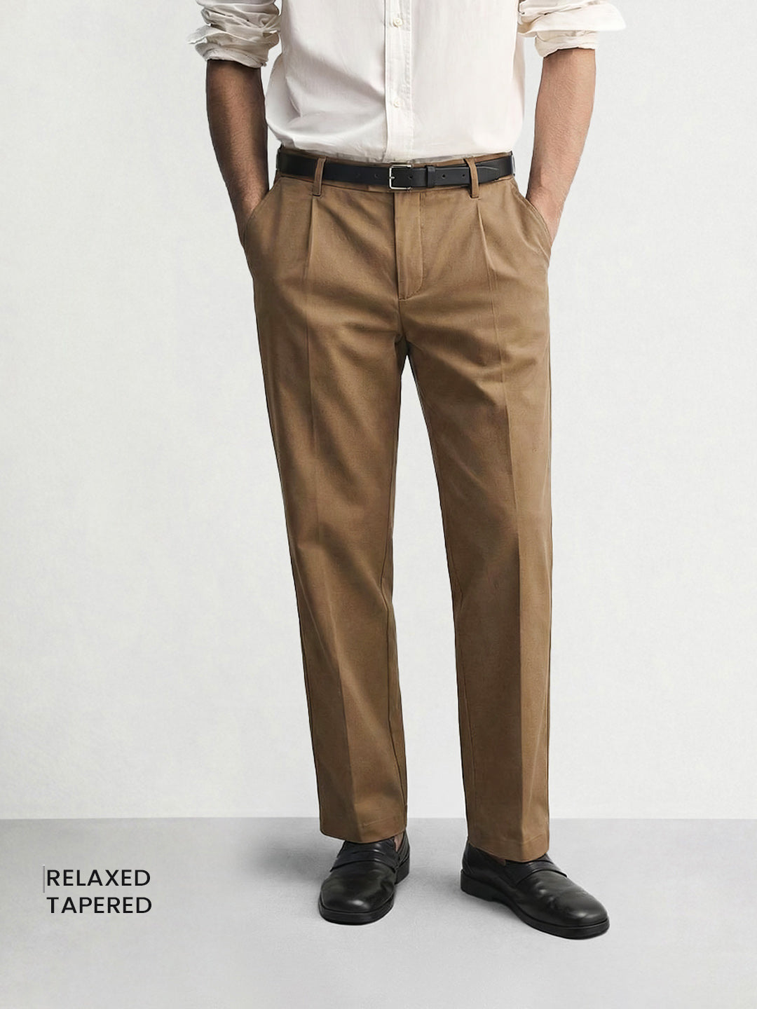 Men's Brown Relaxed Fit Solid Casual Trousers