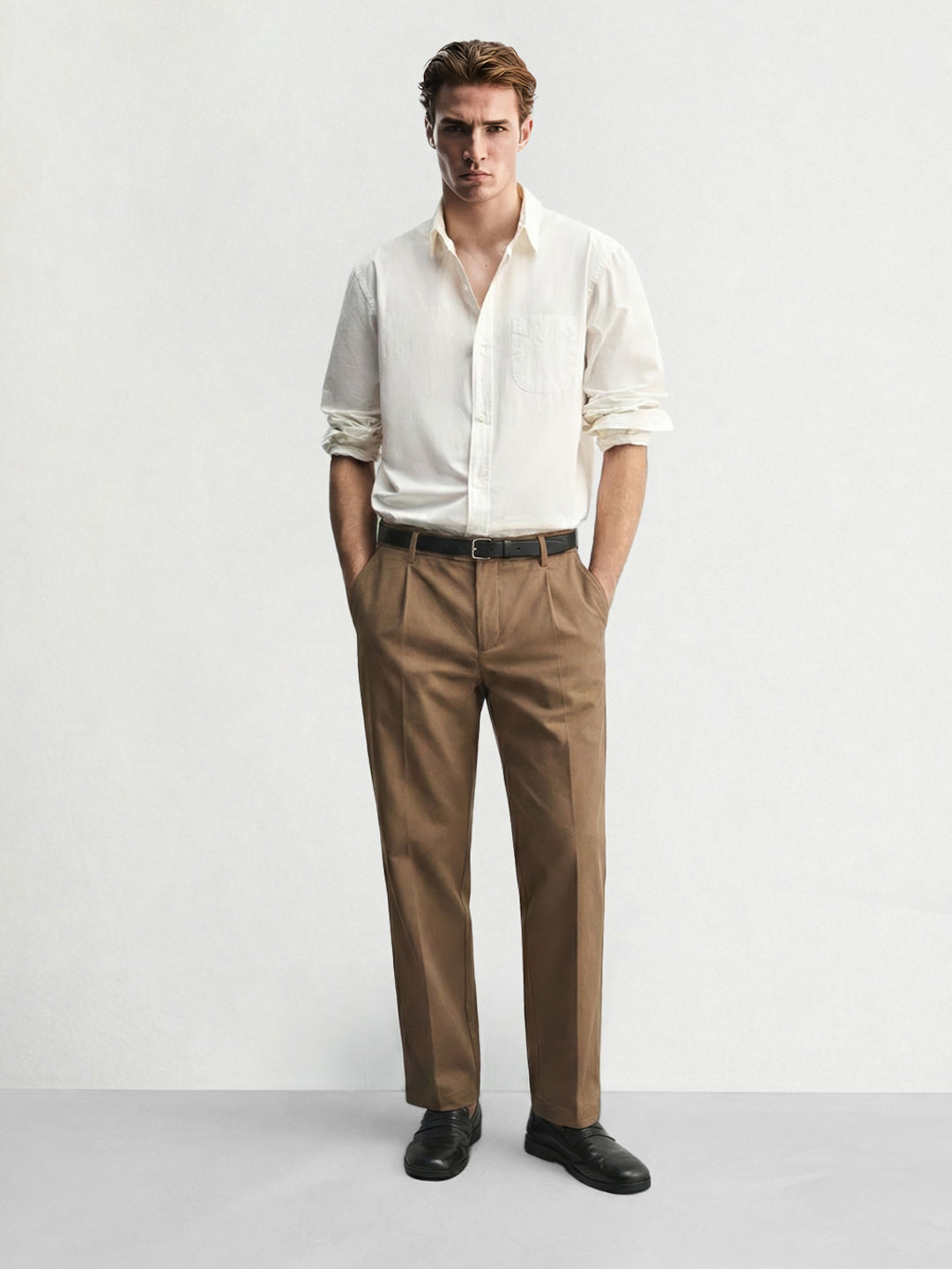 Men's Brown Relaxed Fit Solid Casual Trousers