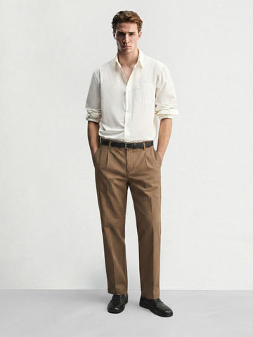 Men's Brown Relaxed Fit Solid Casual Trousers